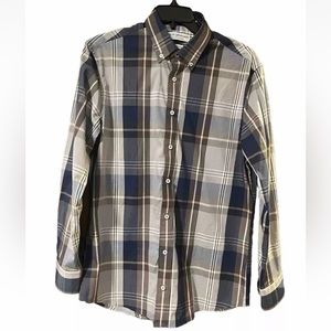 Nick Graham Everywhere Mens Shirt Stretch Modern Fit Plaid Blue Gray Collared L